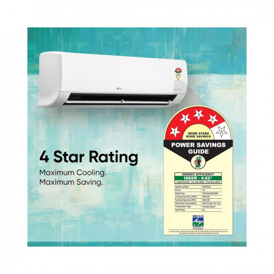 LG 15 Ton 4 Star DUAL Inverter Split AC Copper AI Convertible 6-in-1 Cooling 4 Way Swing HD Filter with Anti-Virus Protection 2024 Model TS-Q19JNYE White