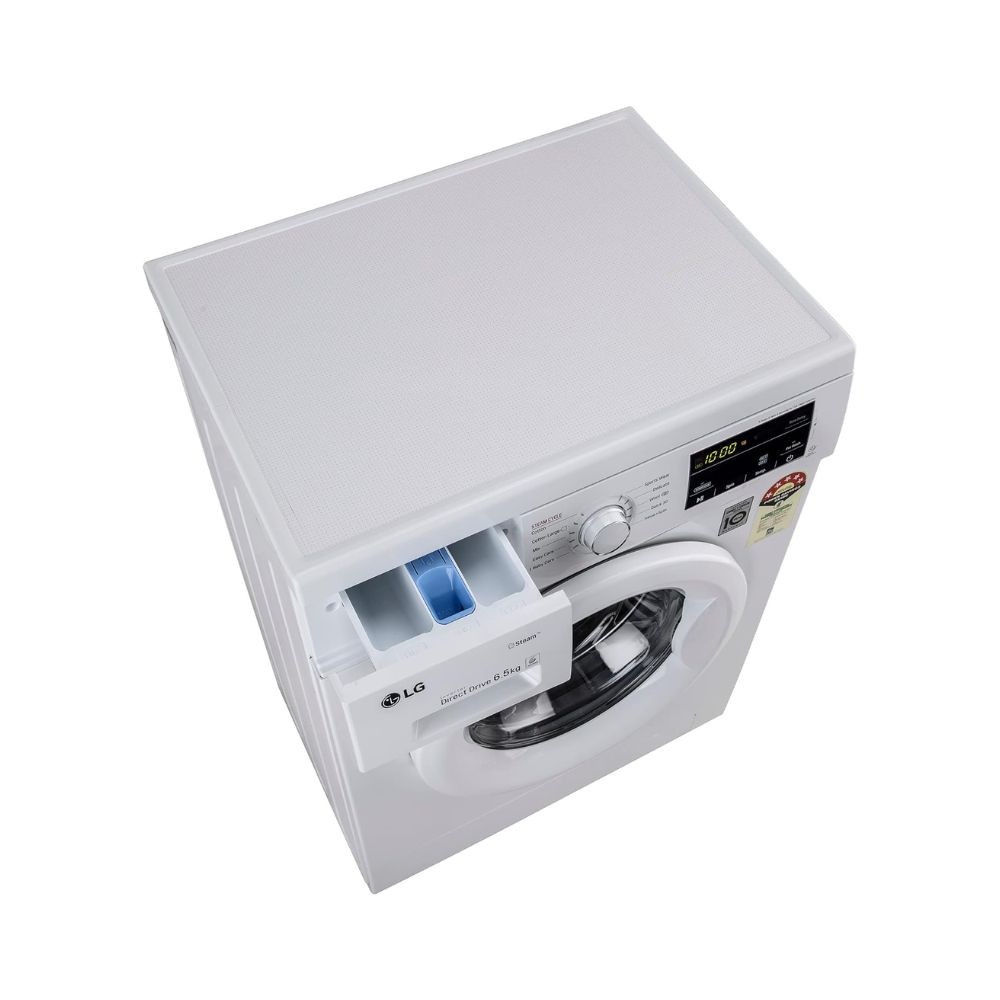 LG 65 Kg 5 Star Inverter Direct Drive Fully Automatic Front Load Washing Machine Appliance FHM1065SDW Steam Wash In-Built Heater Touch Panel White