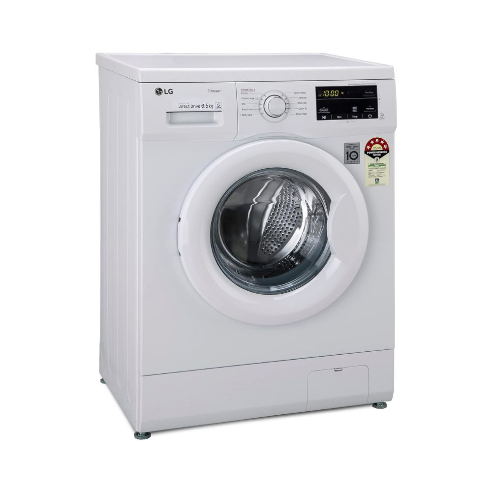 LG 65 Kg 5 Star Inverter Direct Drive Fully Automatic Front Load Washing Machine Appliance FHM1065SDW Steam Wash In-Built Heater Touch Panel White