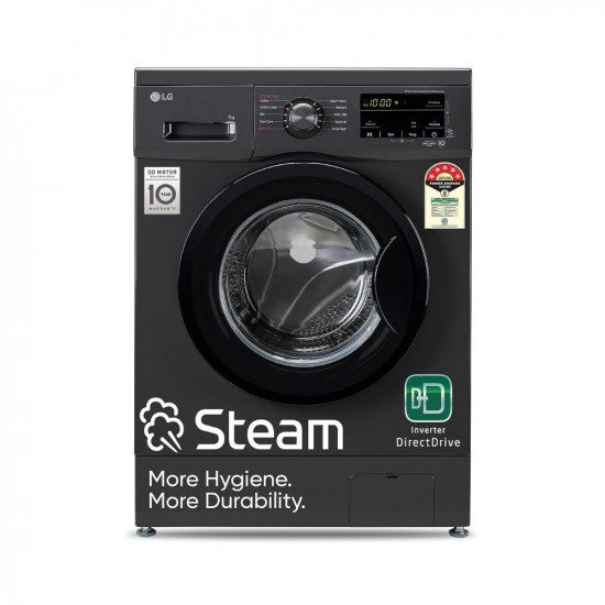 LG 7 Kg 5 Star Inverter Touch panel Fully-Automatic Front Load Washing Machine with In-Built Heater FHM1207SDM Middle Black Steam for Hygiene WashRomiv