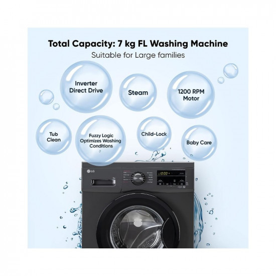 LG 7 Kg 5 Star Inverter Touch panel Fully-Automatic Front Load Washing Machine with In-Built Heater FHM1207SDM Middle Black Steam for Hygiene WashRomiv