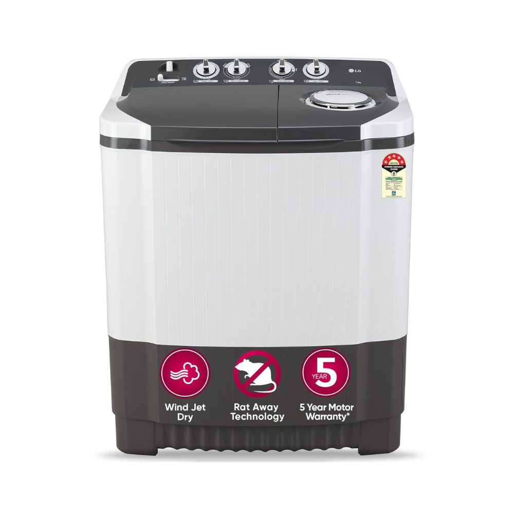 LG 7 Kg 5 Star Wind Jet Dry Semi-Automatic Top Loading Washing Machine P7020NGAZ Dark Gray Rat Away Feature