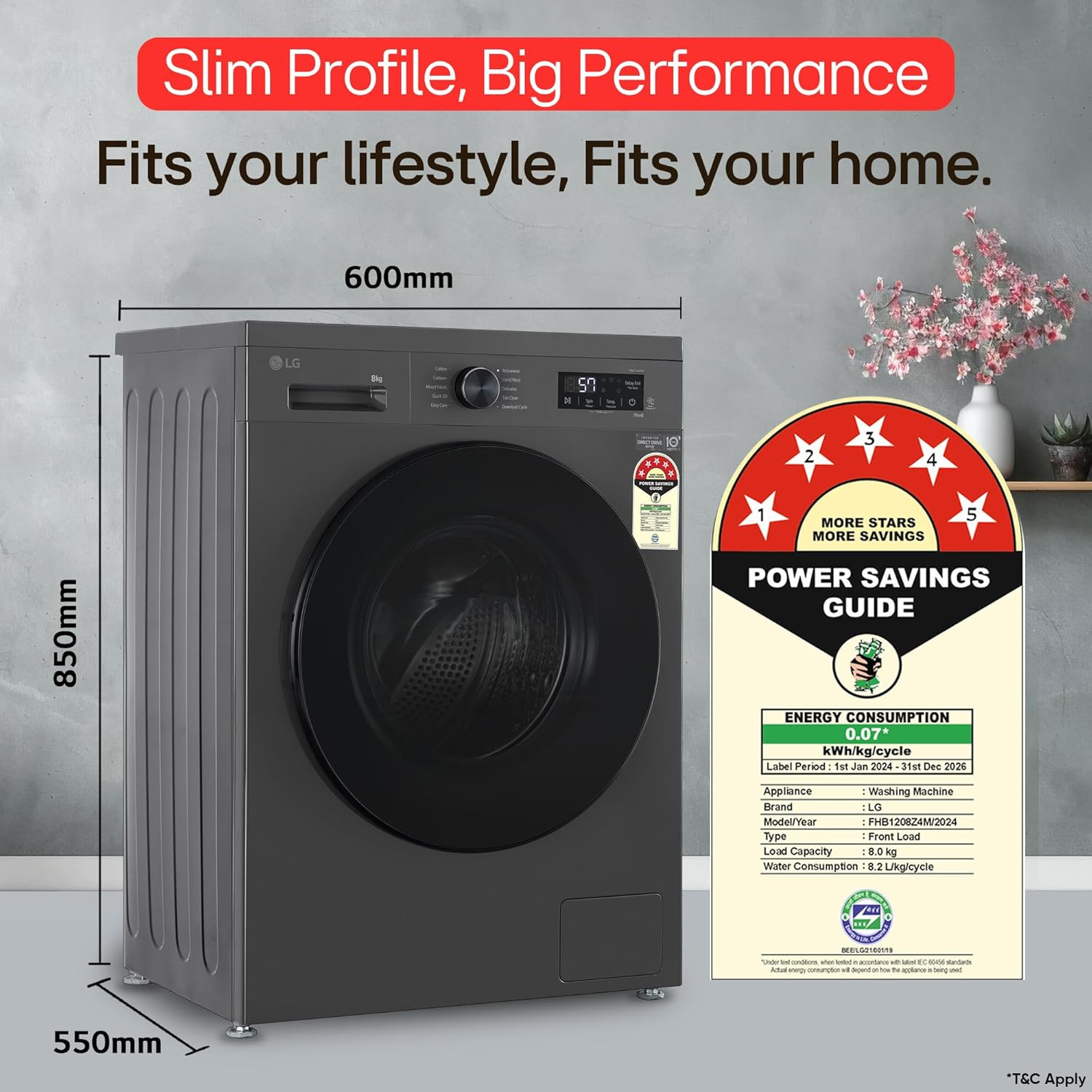 LG 8 Kg 5 Star Wi-Fi Direct Drive Technology Steam Wash 6 Motion DD Fully-Automatic Front Load Washing Machine FHB1208Z4M Allergy Care In-Built Heater Touch Panel 2024 model Middle Black