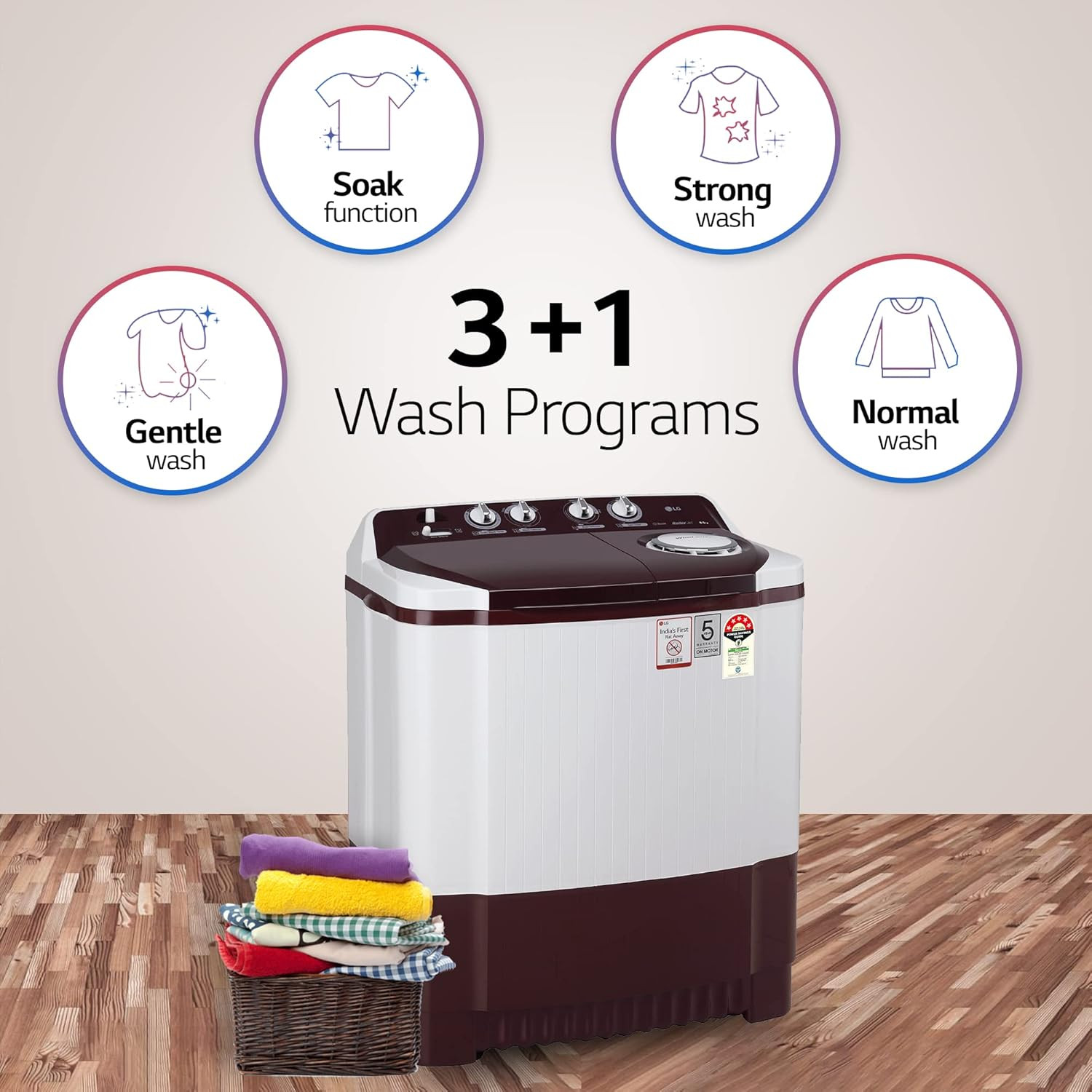 LG 85 kg 5 Star Semi-Automatic Top Load Washing Machine P8530SRAZ Burgundy Roller Jet Pulsator