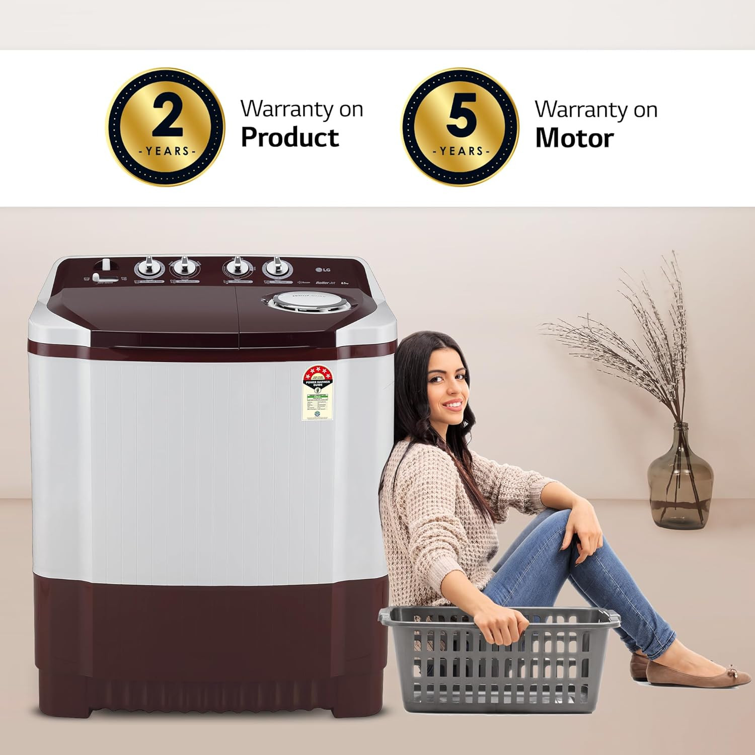 LG 85 kg 5 Star Semi-Automatic Top Load Washing Machine P8530SRAZ Burgundy Roller Jet Pulsator