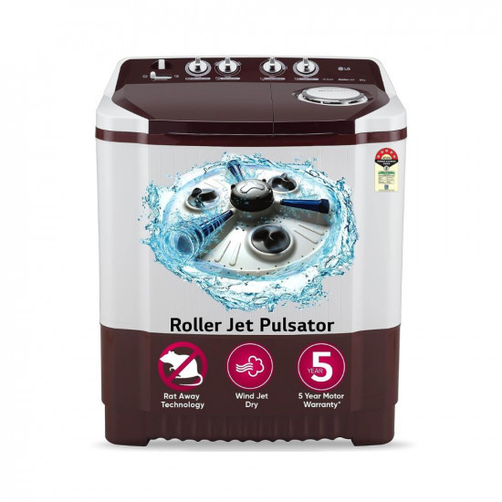 LG 85 kg 5 Star Semi-Automatic Top Load Washing Machine P8530SRAZ Burgundy Roller Jet PulsatorArshi