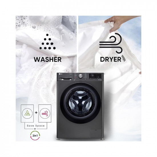 LG 9 Kg Wash  5 Kg Dry AI Direct Drive with Wi-Fi Fully Automatic Front-Loading Washer Dryer FHD0905SWM With Steam remove allergen Middle Black