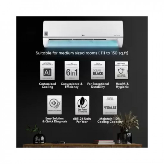 LG AI Convertible 6-in-1 Cooling 2023 Model 15 Ton 5 Star Split Inverter 4 Way Swing HD Filter with Anti-Virus Protection AC - Silver Deco RS-Q19RNZE Copper CondenserRomiv