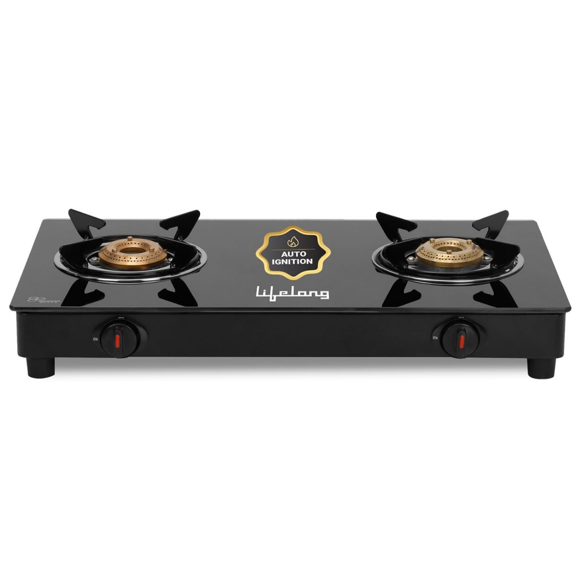 Lifelong 2 Burner Gas Stove Top for Kitchen - Automatic Ignition Cooktop Modern Glass Stove