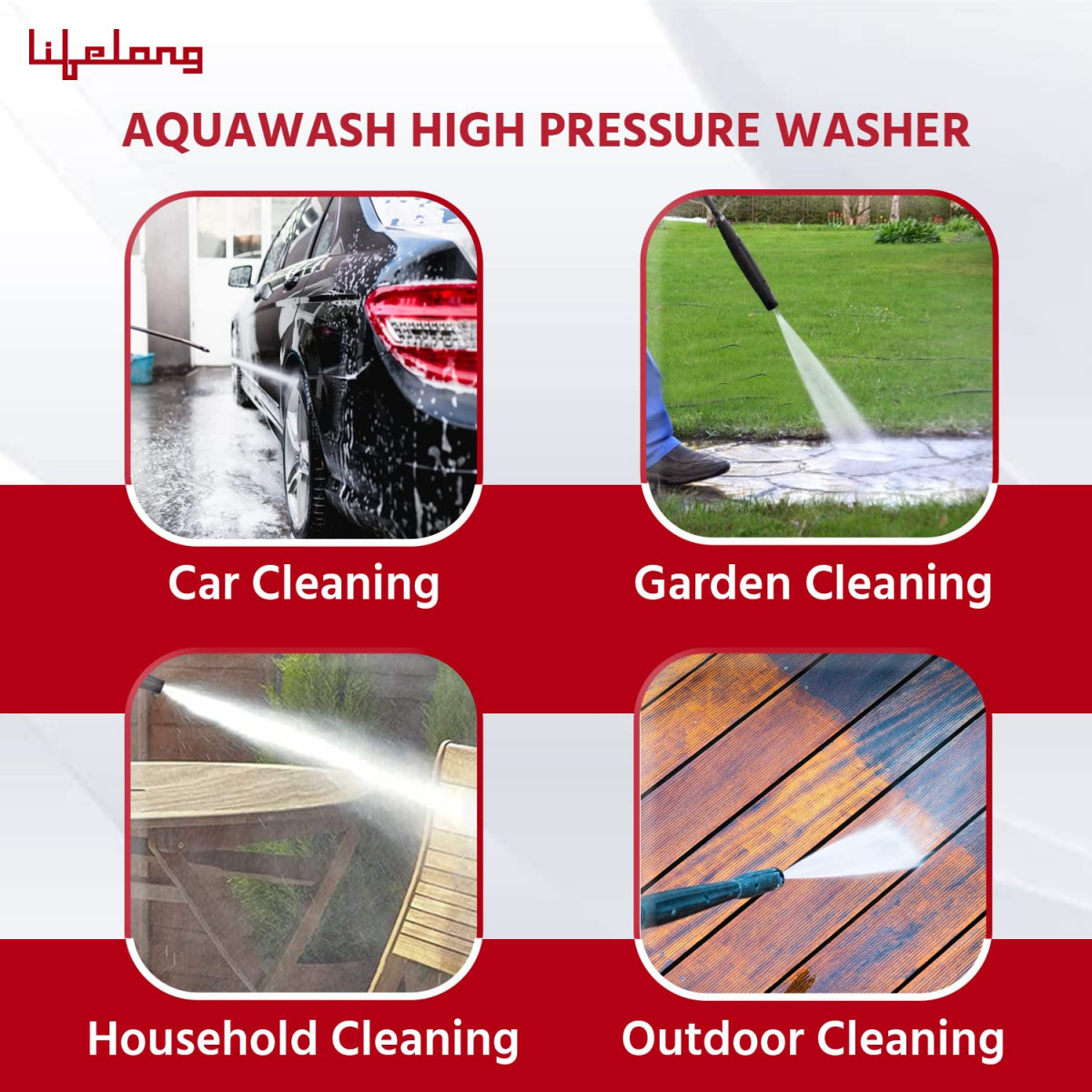 Lifelong Aquawash High Pressure Washer 1700W Universal Motor Pressure-135 Bar Max Flow-400 LhrWorking Radius 10mHose Pipe for Home Car Cleaning  Garden Washer