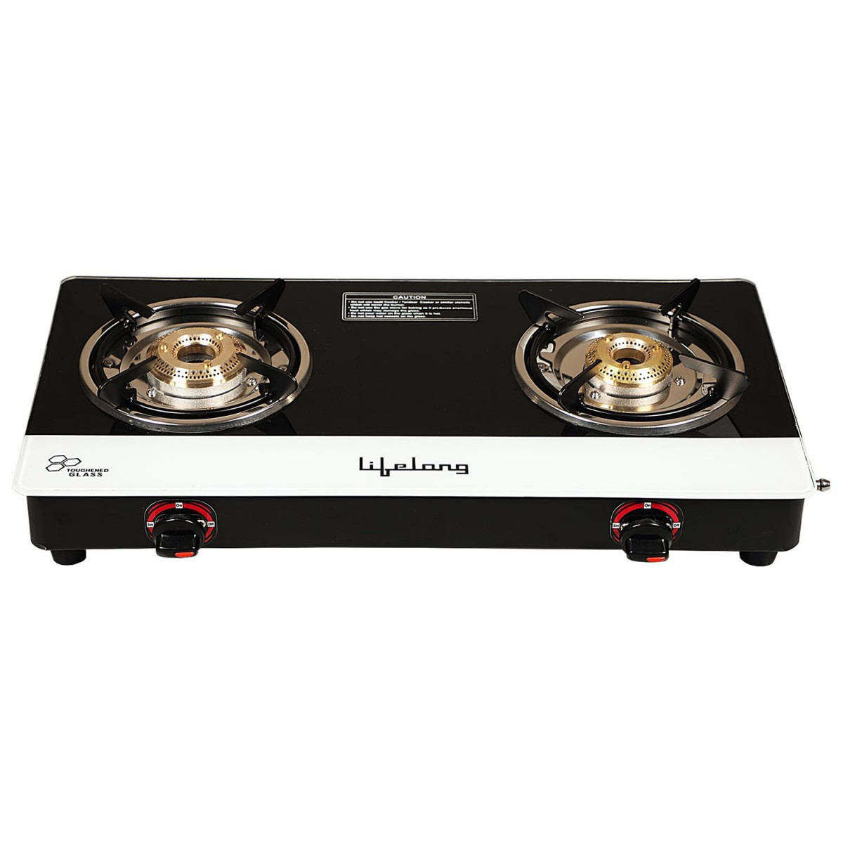 Lifelong Glass Top 2 Burner Gas Stove  Premium Design Brass Burner Toughened Glass High Thermal EfficiancyManual Black and White LLGS211 ISI Certified