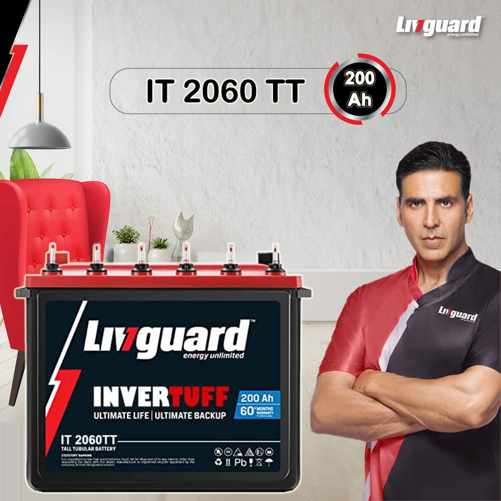 Livguard  Recyclable Inverter Battery for Small Office Home and Small Shop  INVERTUFF  IT 2060TT 200Ah  Long Life Battery  Tall Tubular Inverter Battery