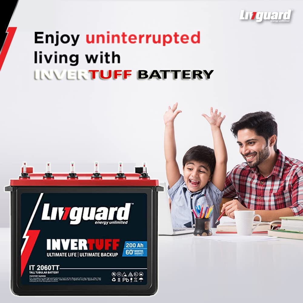 Livguard  Recyclable Inverter Battery for Small Office Home and Small Shop  INVERTUFF  IT 2060TT 200Ah  Long Life Battery  Tall Tubular Inverter Battery