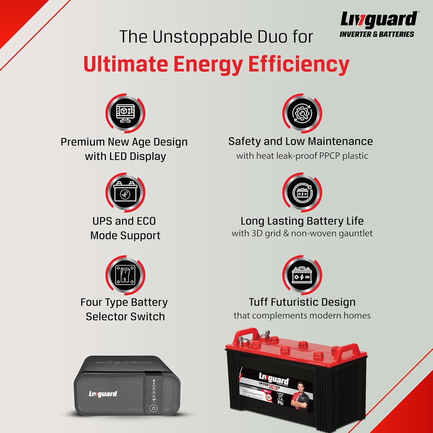 Livguard Inverter  Battery Combo LG700EIT 1348ST LG700E - 600 VA12V Square Wave Inverter IT 1348ST 135 Ah with 48 Months Battery Warranty Reliable for Home Office and Shop