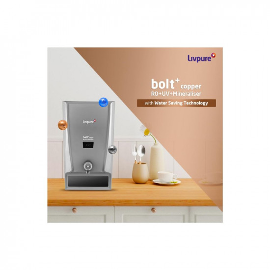 Livpure Bolt Copper with 80 Water Savings CopperROIn-Tank UVMineraliserSmart TDS Adjuster 7 L tank Water Purifier for home Grey Suitable for Municipal Tanker Borewell water