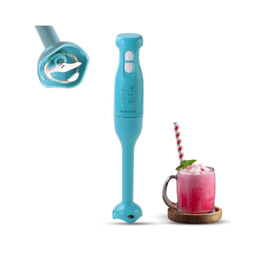 The Better Home FUMATO Turbo 250W Portable Electric Hand Blender  Detachable Stainless Steel Stem  Hand Blender for smoothie  Juices  1 year mfgh Warranty Misty Blue