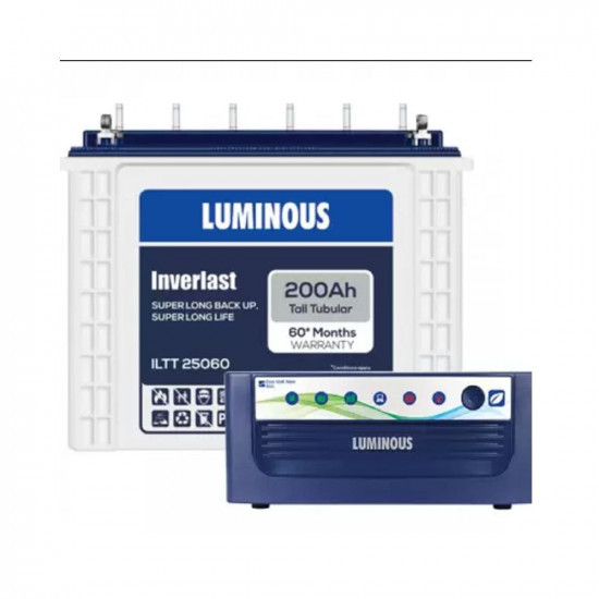 LUMINOUS Inverlast ILTT 25060 200Ah Tall Tubular Battery with Eco Volt Neo 850 Sine Wave Inverter Tubular Inverter Battery 200Ah