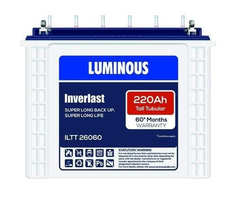 Luminous Inverlast ILTT 26060 220Ah Tall Tubular Plate Inverter Battery with 60 months warranty for Home Office  Shops