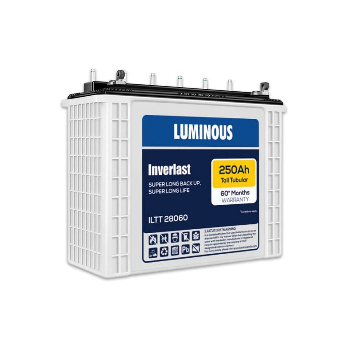 Luminous Inverlast ILTT28060 250 Ah Tall Tubular Inverter Battery with 60 months warranty for Home Office  Shops
