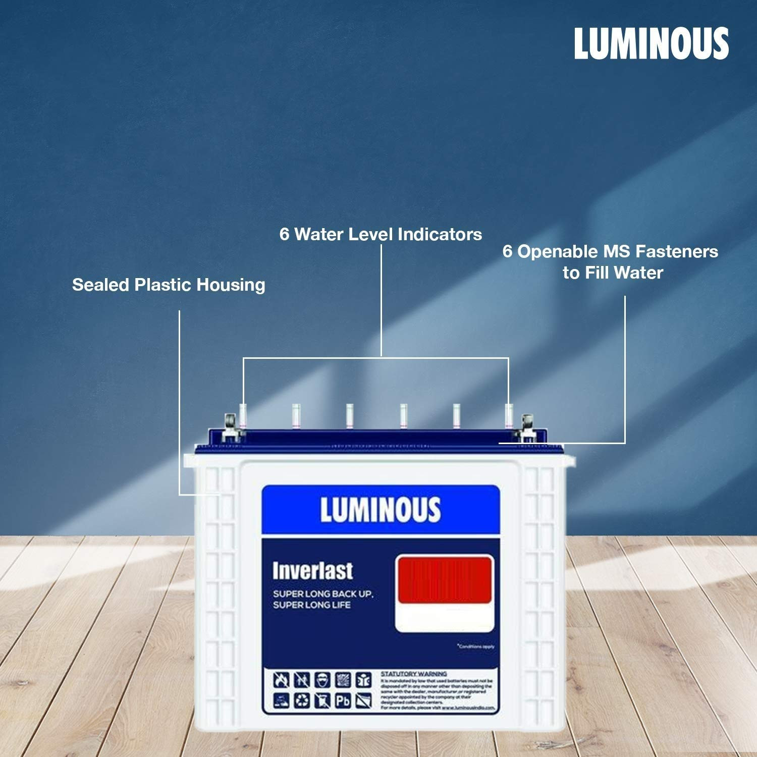 Luminous Red Charge RC 18000 150 Ah Recyclable Tall Tubular Inverter Battery for Home Office  Shops Blue  White