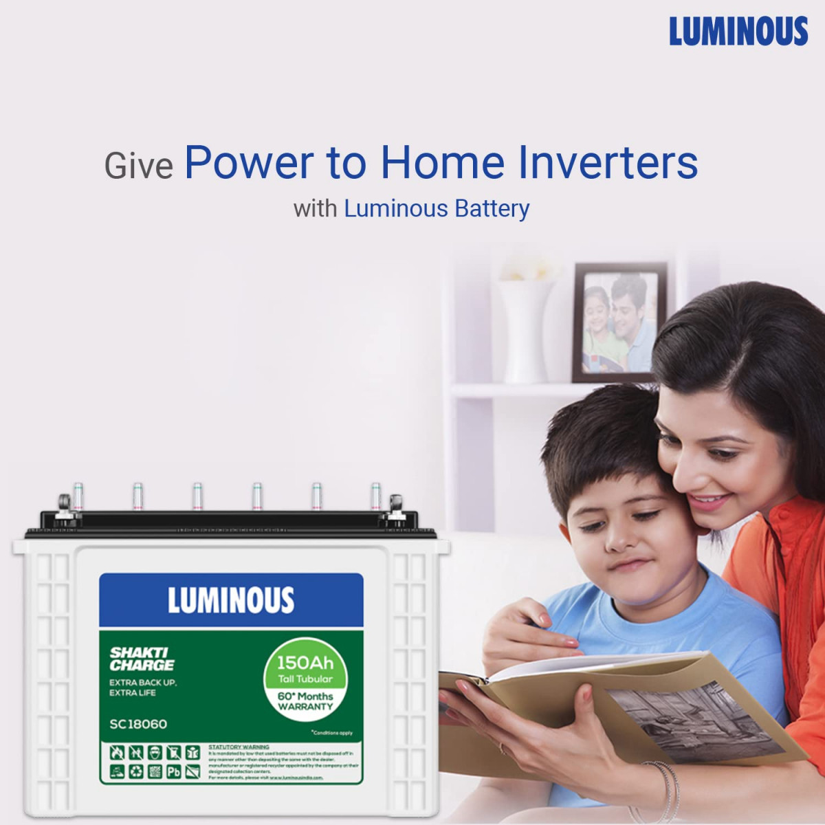 Luminous Shakti Charge SC18060 150Ah Tall Tubular Inverter Battery with 60 Months Warranty for Home Office  Shops