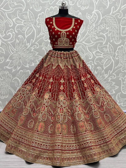 Red Velvet Embroidery Work Bridal Lehenga Choli With Dupatta at Rs 3500 |  Bridal Lehenga Choli | ID: 25484606588