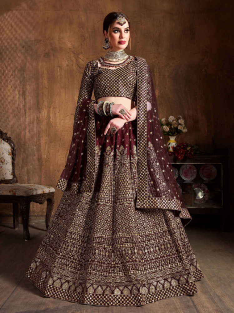 Wedding Lehenga - Bridal Brown Resham & Stone Embroidered Lehenga Choli –  Empress Clothing