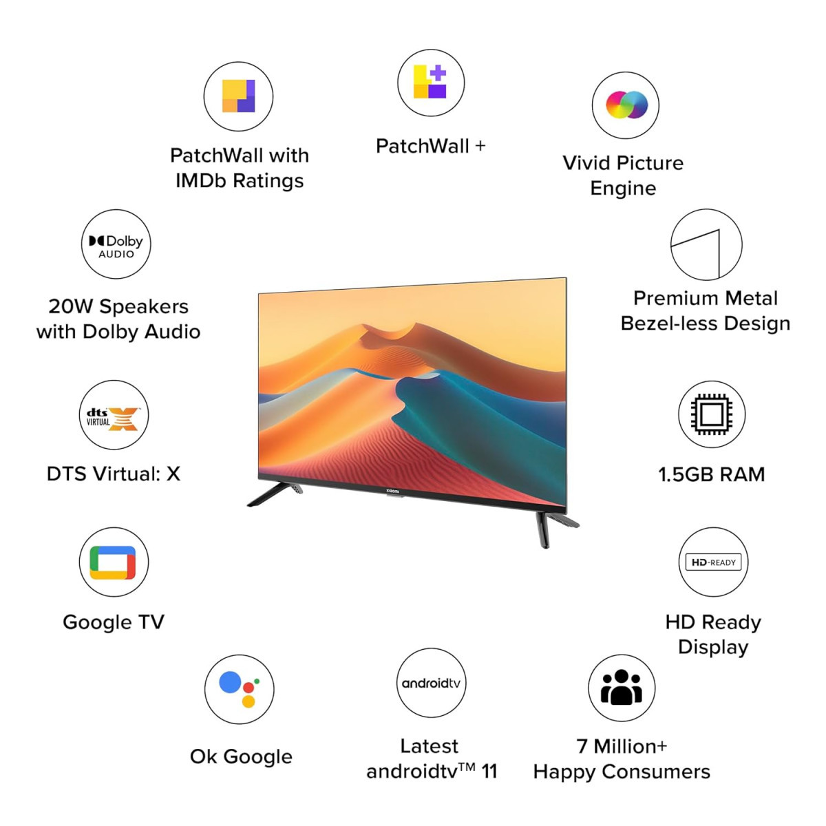 MI 108 cm 43 inches A Series Full HD Smart Google TV L43M8-5AIN Black