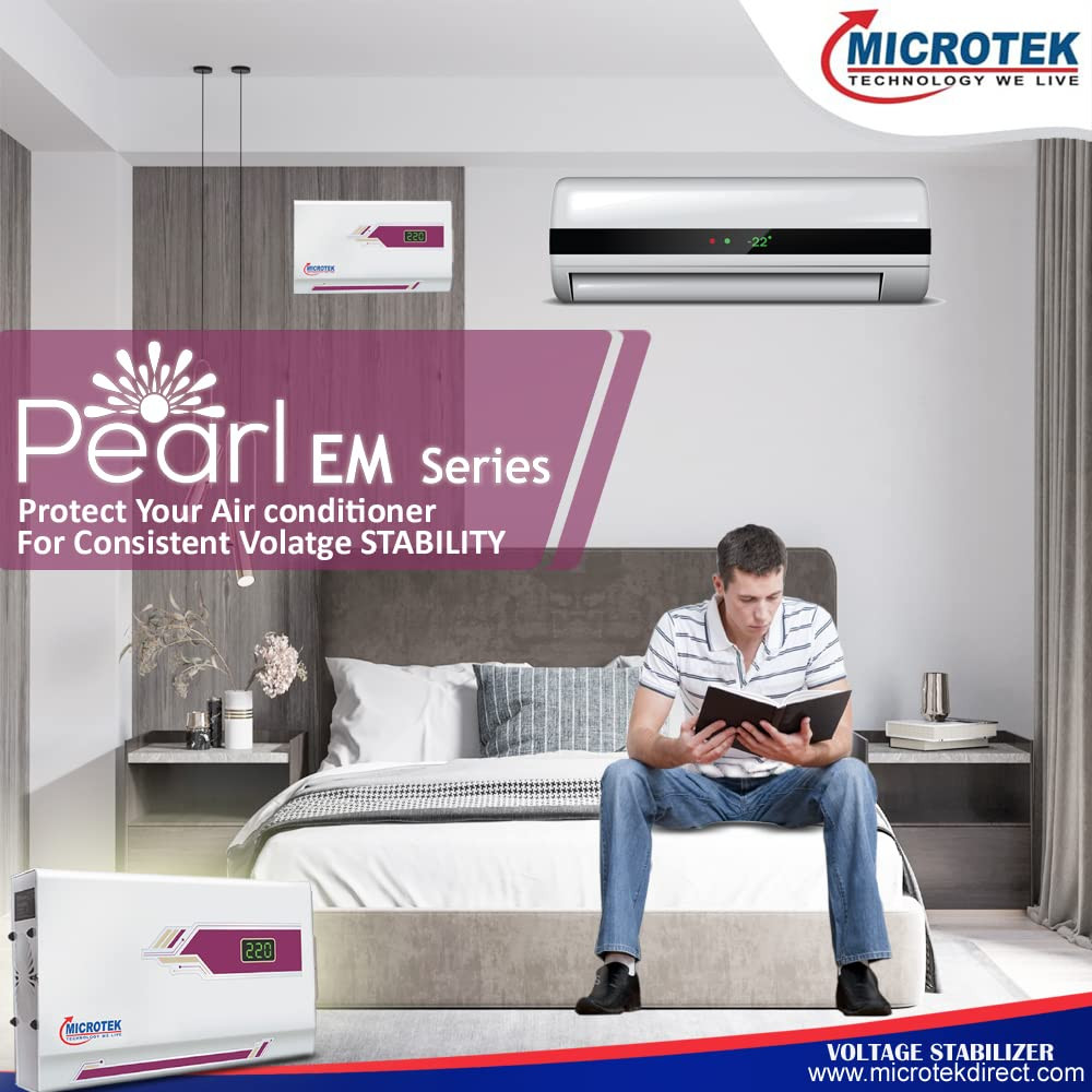Microtek Pearl EM 5150 Automatic Air Conditioners AC Voltage Stabilizer Upto 15 Ton Working Power 150V280V White with 3 Year Warranty