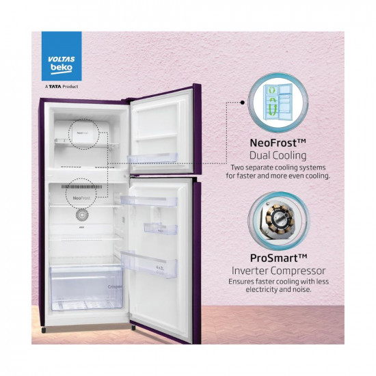 MKS Voltas Beko A TATA Product 228 L 2 star Frost free Refrigerator with two separate cooling system RFF265DW0NPR0I0000GO Nightangel Purple