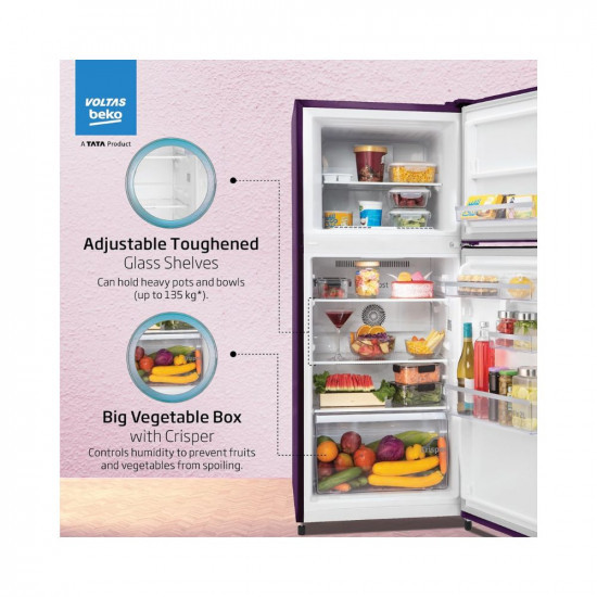 MKS Voltas Beko A TATA Product 228 L 2 star Frost free Refrigerator with two separate cooling system RFF265DW0NPR0I0000GO Nightangel Purple