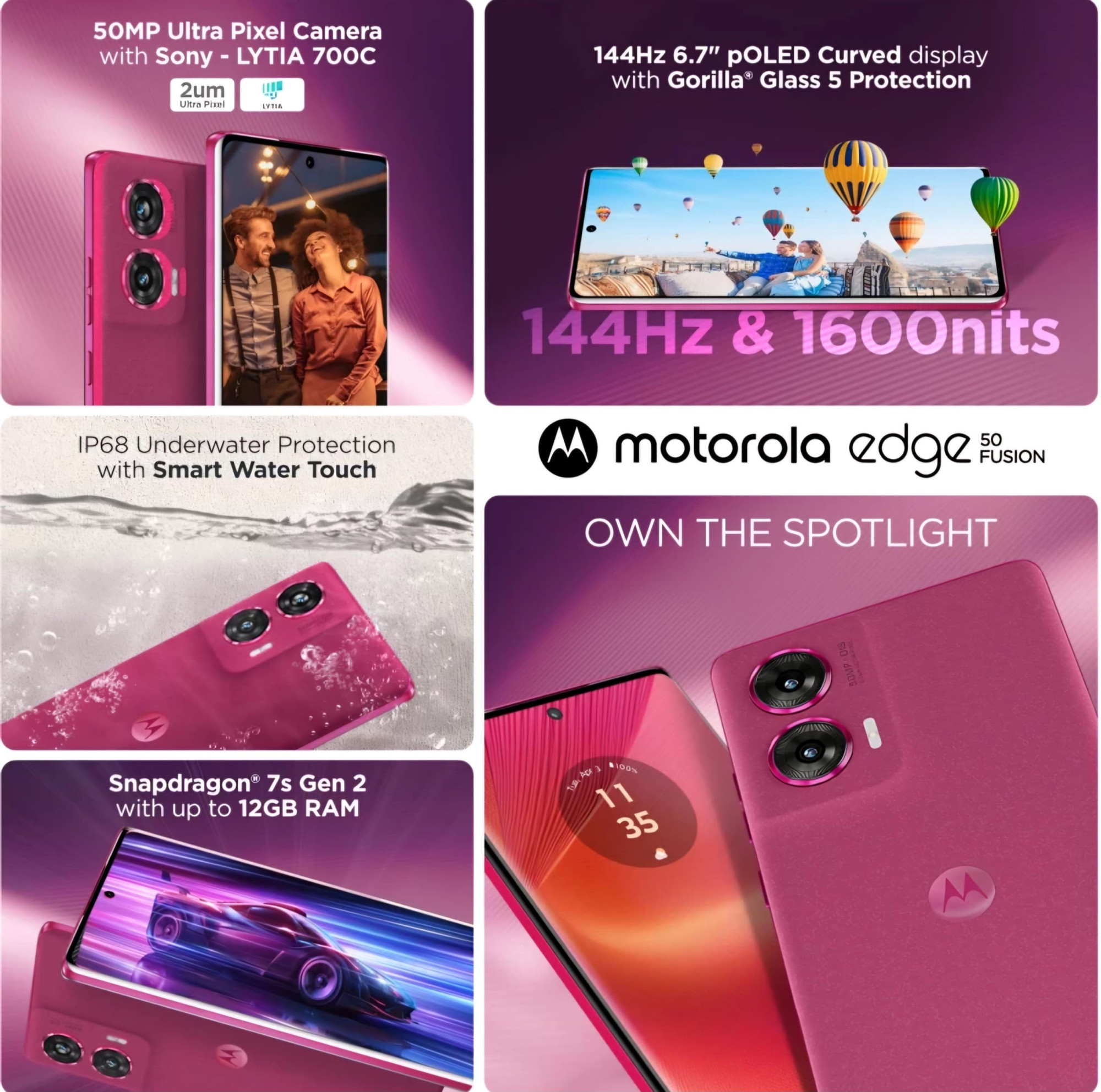 Motorola Edge 50 Fusion 5G Hot Pink 12GB RAM 256GB Storage