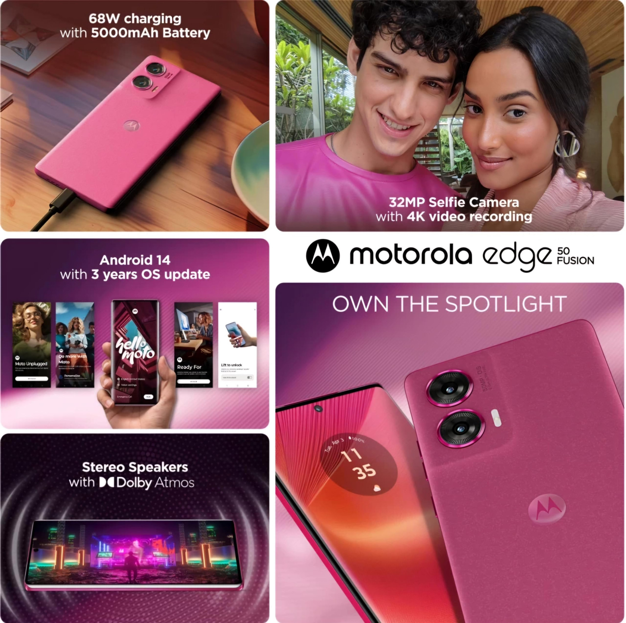 Motorola Edge 50 Fusion 5G Hot Pink 12GB RAM 256GB Storage