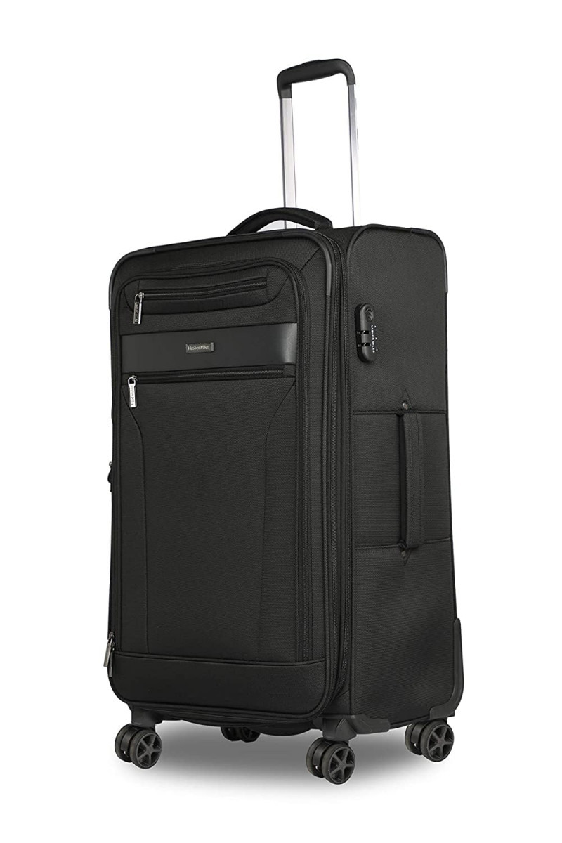 Nasher Miles Berlin Expander Soft-Sided Polyester Check-in Luggage Black 28 inch 75cm Trolley Bag