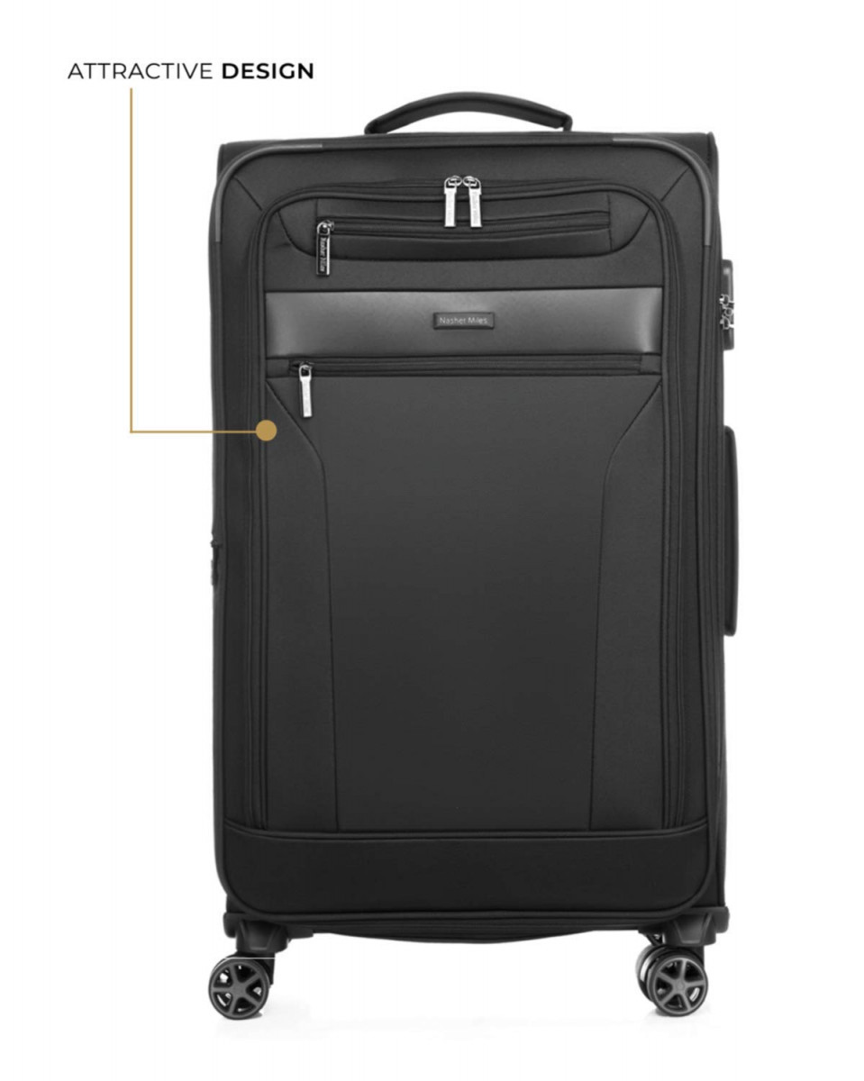 Nasher Miles Berlin Expander Soft-Sided Polyester Check-in Luggage Black 28 inch 75cm Trolley Bag