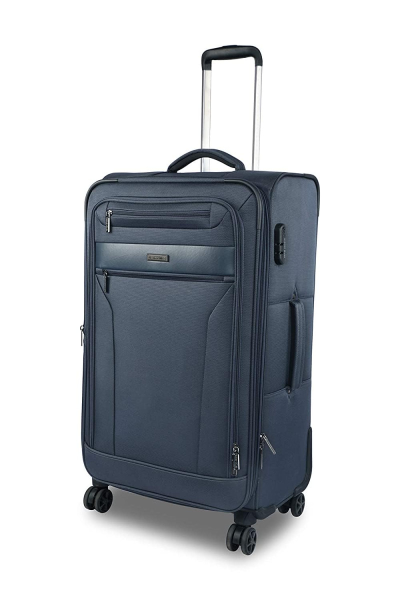 Nasher Miles Berlin Expander Soft-Sided Polyester Check-in Luggage Navy Blue 28 inch 75cm Trolley Bag