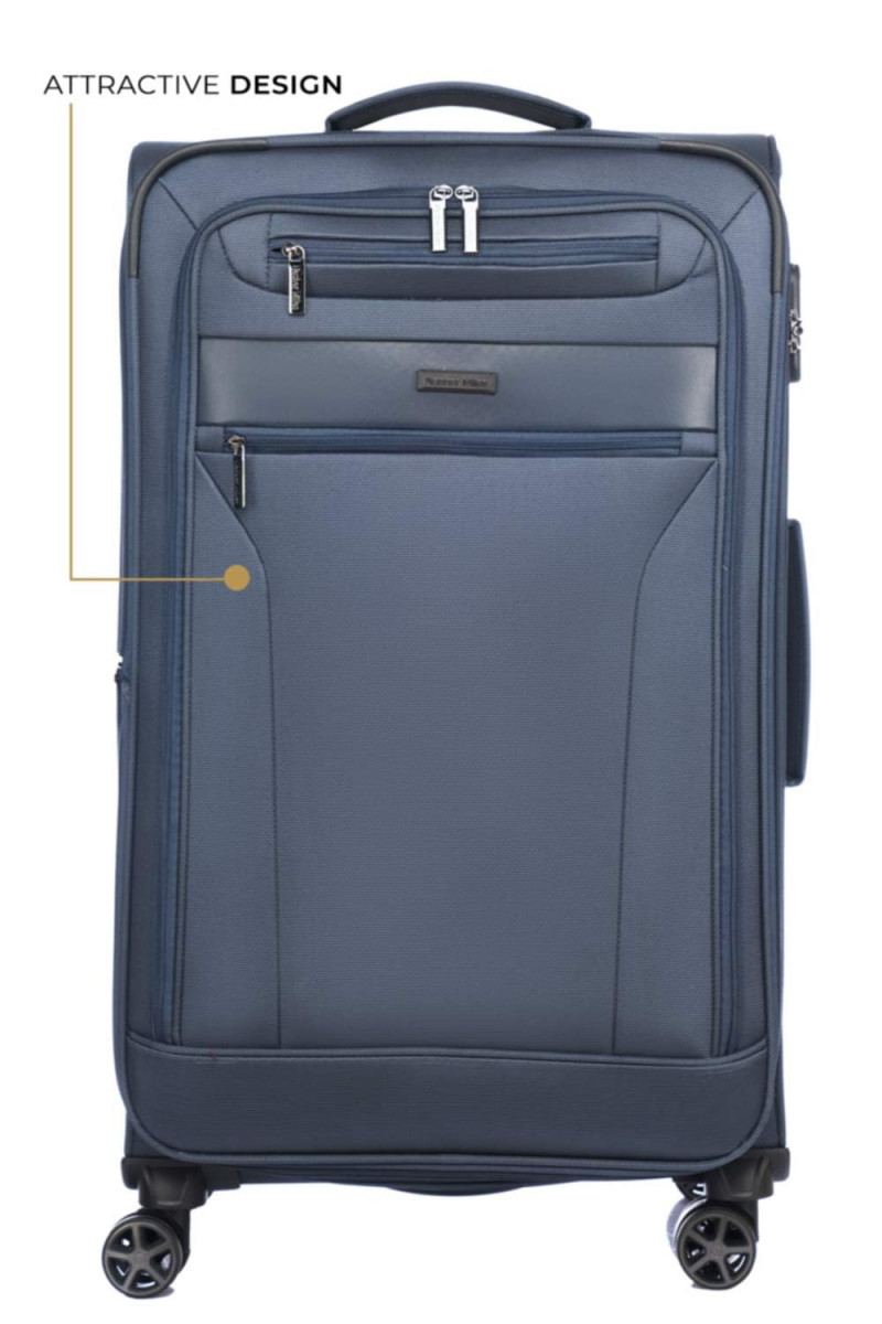 Nasher Miles Berlin Expander Soft-Sided Polyester Check-in Luggage Navy Blue 28 inch 75cm Trolley Bag