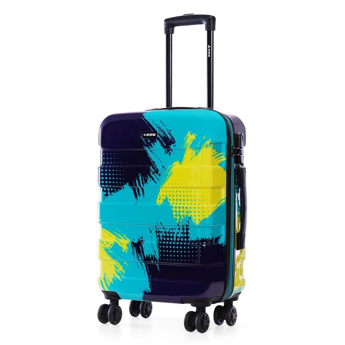 Nasher Miles Limited Edition Jet Set Go Real Hard-Sided Polycarbonate Printed Check-in Luggage Teal Indigo 24 inch 65cm Trolley Bag Suitcase