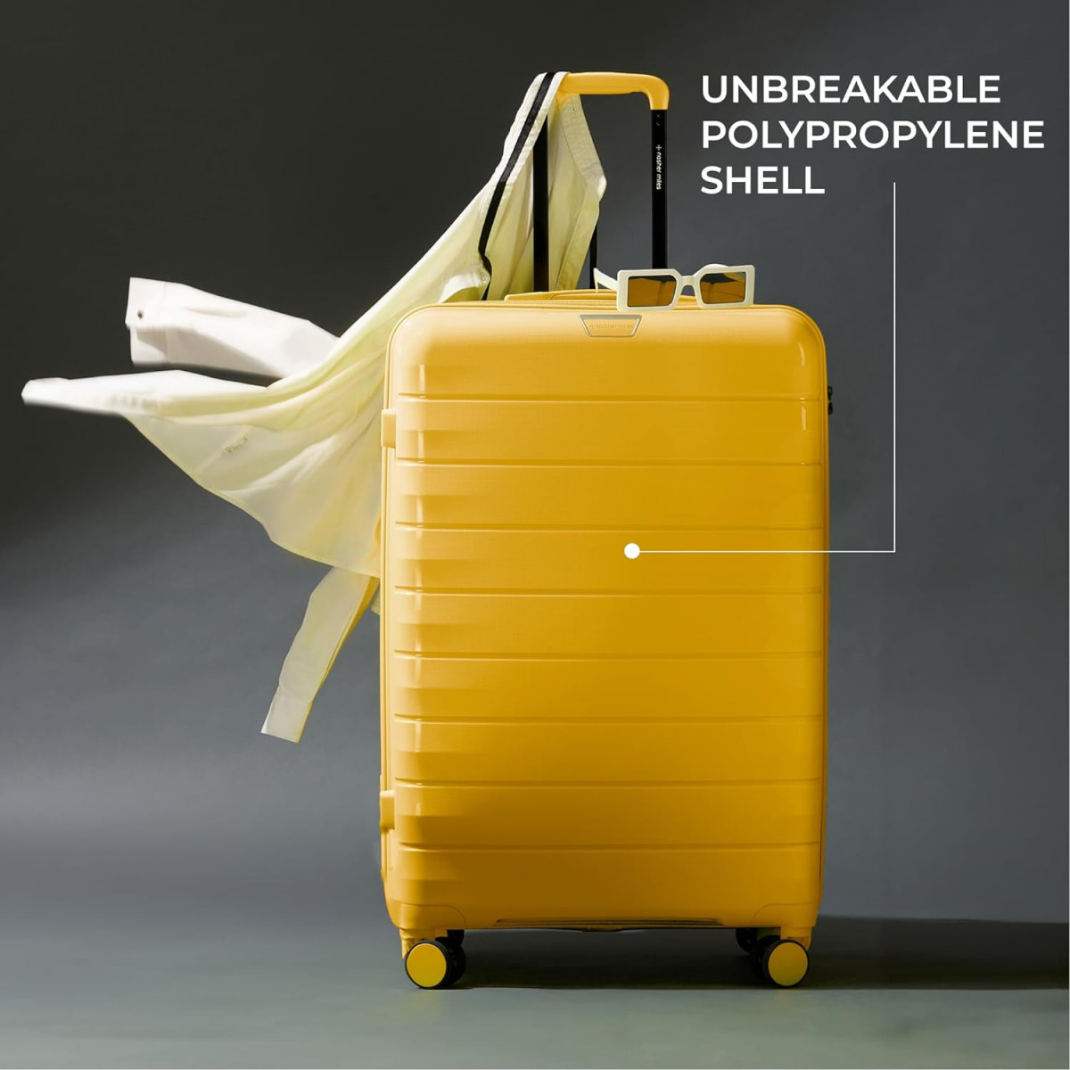 Nasher Miles Vienna Hard-Sided Polypropylene Cabin Luggage Mustard Yellow 20 inch 55cm Trolley Bag