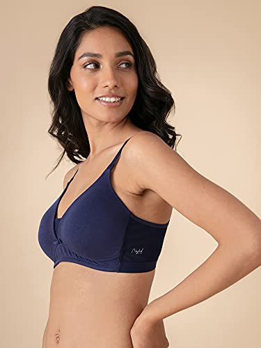 NYKD Women's Cotton Lightly Padded Seamless Wire Free Everyday T-Shirt Bra  for Women Daily Use Wireless, 3/4th Coverage Bra, NYB002, Navy, 34C,  1N,Size 34C