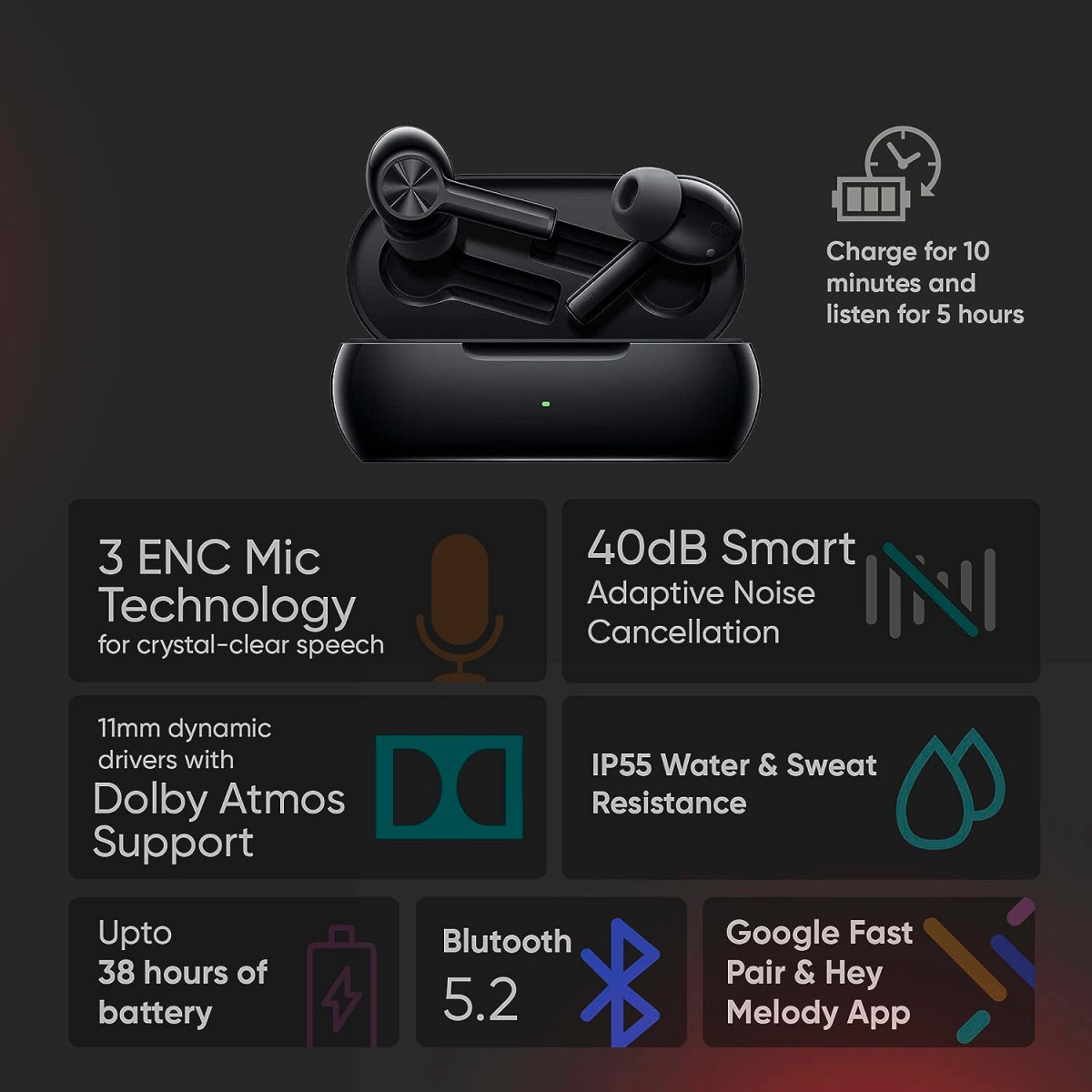 OnePlus Buds Z2 Bluetooth Truly Wireless in Ear Earbuds with mic Obsidian Black