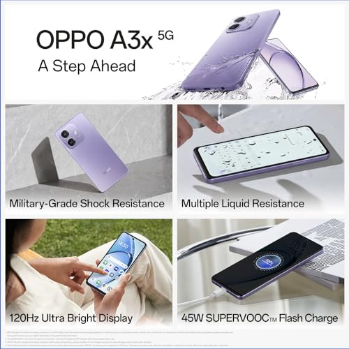 OPPO A3X 5G Sparkle Black 4GB RAM 128GB Storage667 HD 120Hz Refresh Rate Screen  45W SUPERVOOCwith No Cost EMIAdditional Exchange Offers