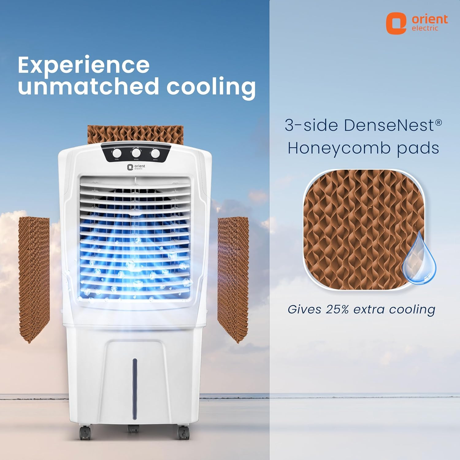 Orient Electric Aerostorm 92 L Desert Air Cooler For Home  Densenest Honeycomb Pads For More Cooling Inverter Compatible  4000 Mch High Air Delivery  Auto-Fill Feature Air Cooler For Room  White