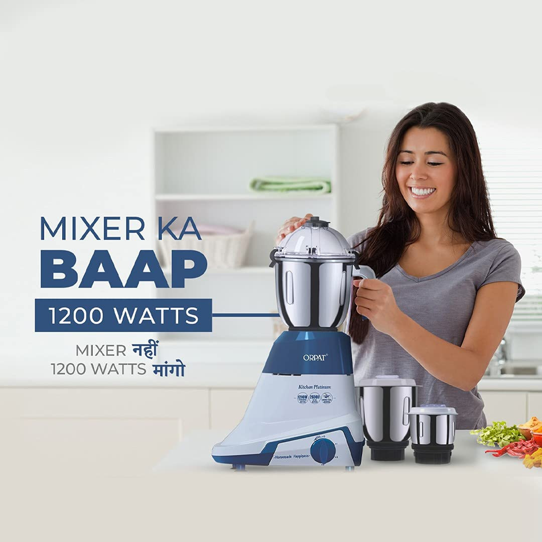 Orpat Kitchen Platinum Mixer Grinder  1200 W  Blue MIXER KA BAAP