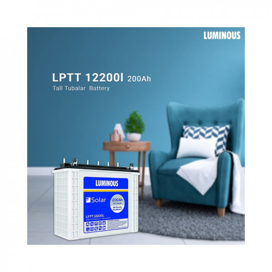 Palak Luminous Solar LPTT12200L 200 Ah Tall Tubular Inverter Battery for Home Office  Shop with 36 Months Warranty White Container  Black Cover