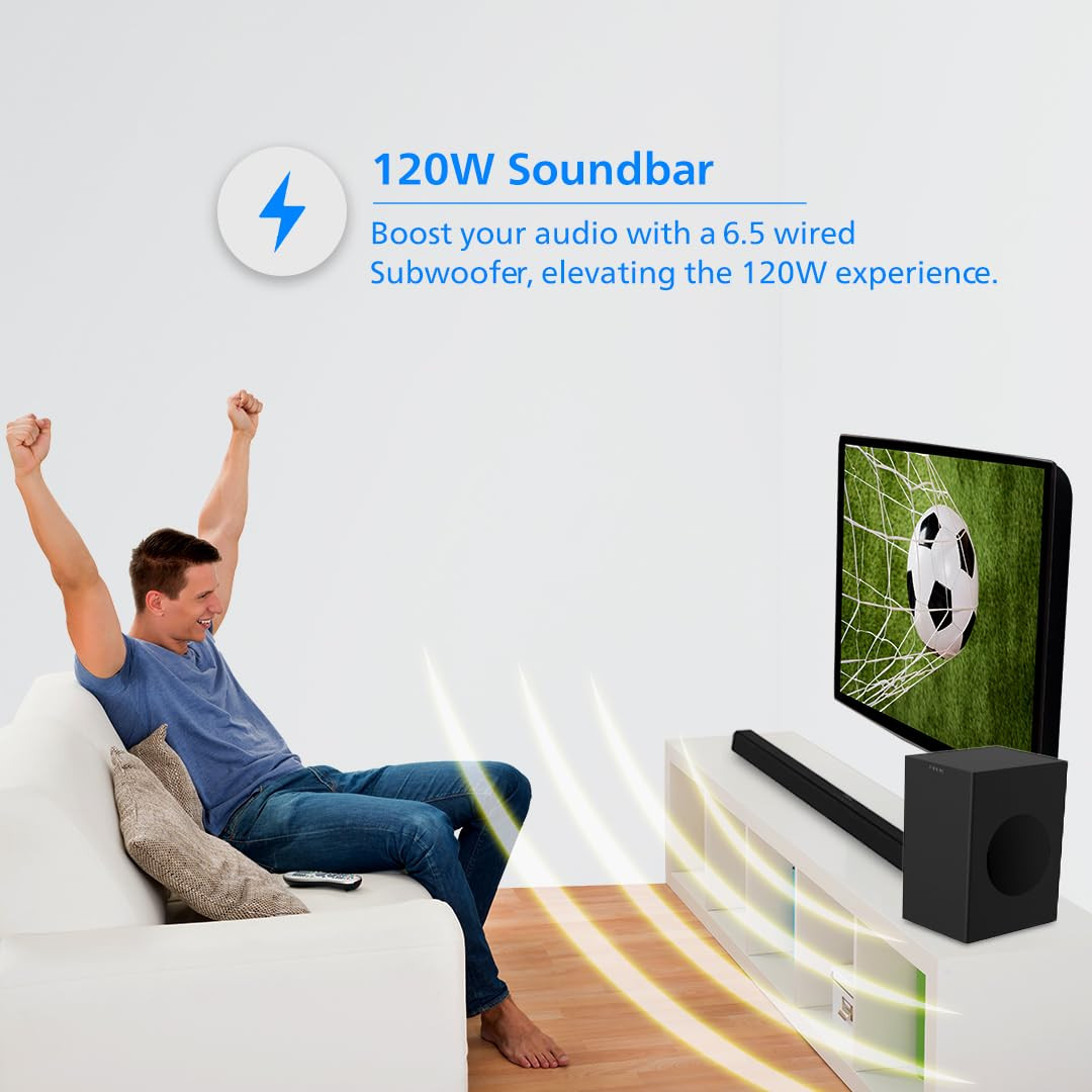 Philips Audio Newly Launched TAB421894 21Ch 120W Bluetooth Soundbar with Rich Bass 3 EQ Modes Multi-Connectivity Option with Supporting USB HDMIARC Optical Coaxial  Aux-in Black