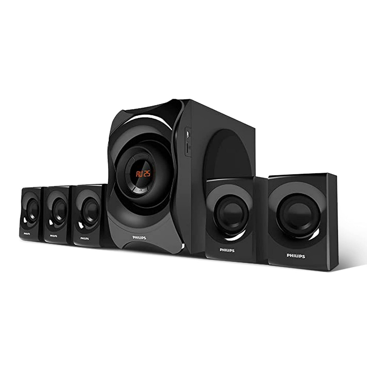 Philips Audio SPA8000B94 51 Channel Multimedia Speaker System with Bluetooth 5x15W Satellite Speakers LED Display Robust Design  Matte Finish Black