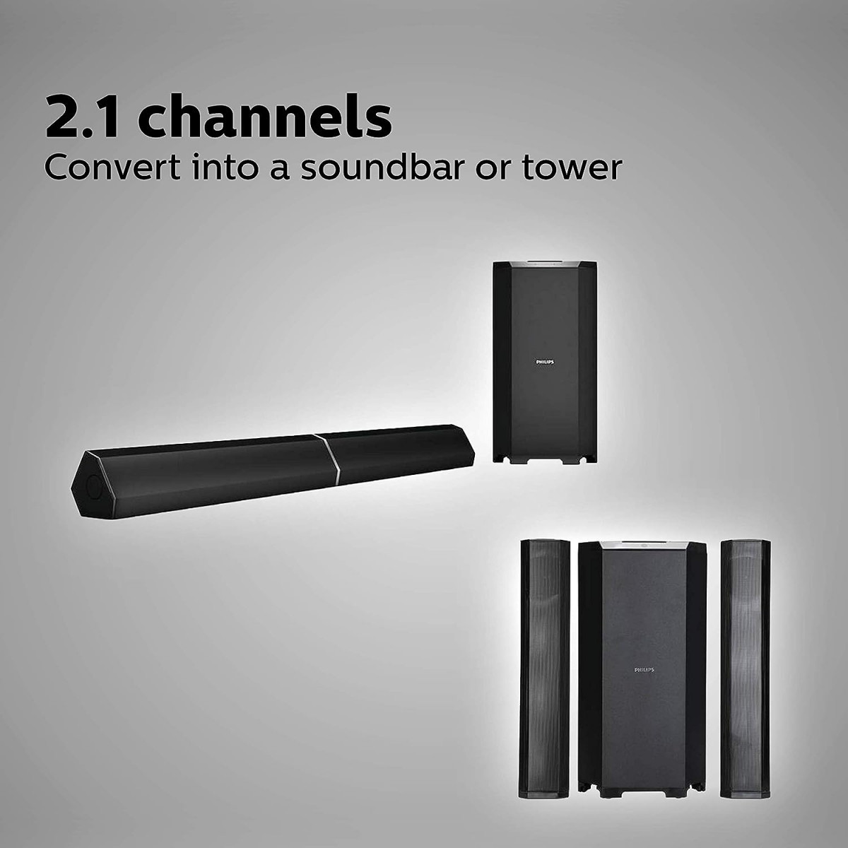 Philips Convertible Soundbar MMS8085B94 21 Channel with Multiple-Connectivity Option Black