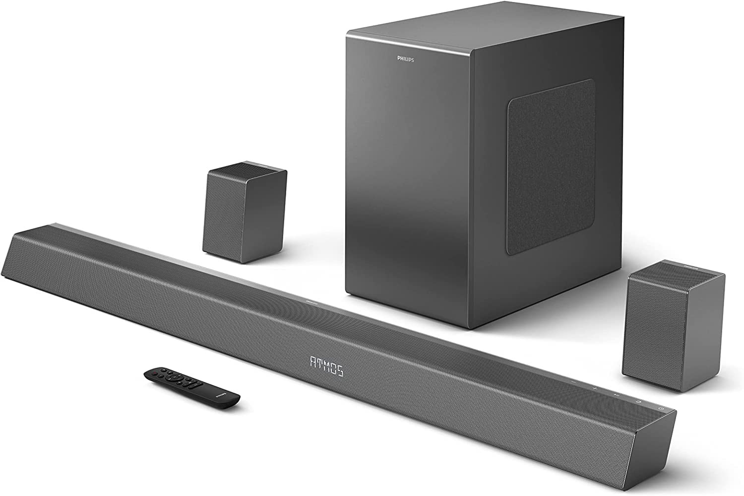 Philips Soundbar TAB8967 71 Ch 512 Real Surround Dolby Atmos Wireless Subwoofer UP-Firing Speakers Wireless Rear Speakers AI Voice Assistant 780W Black