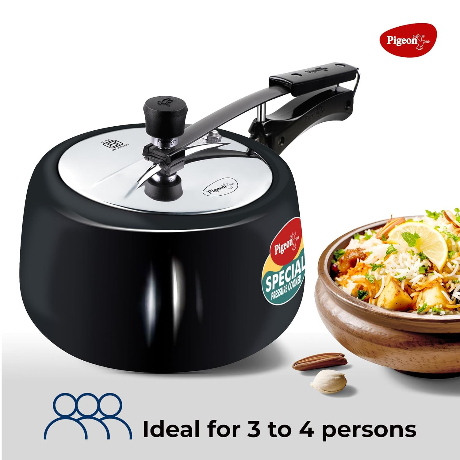 Pigeon by Stovekraft 3 Litre Special Plus Hard Anodised Inner Lid Induction Base Pressure Cooker Black BIS Certified